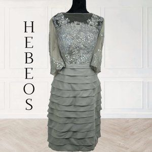 112 Grey half sleeve midi dress with lace applique